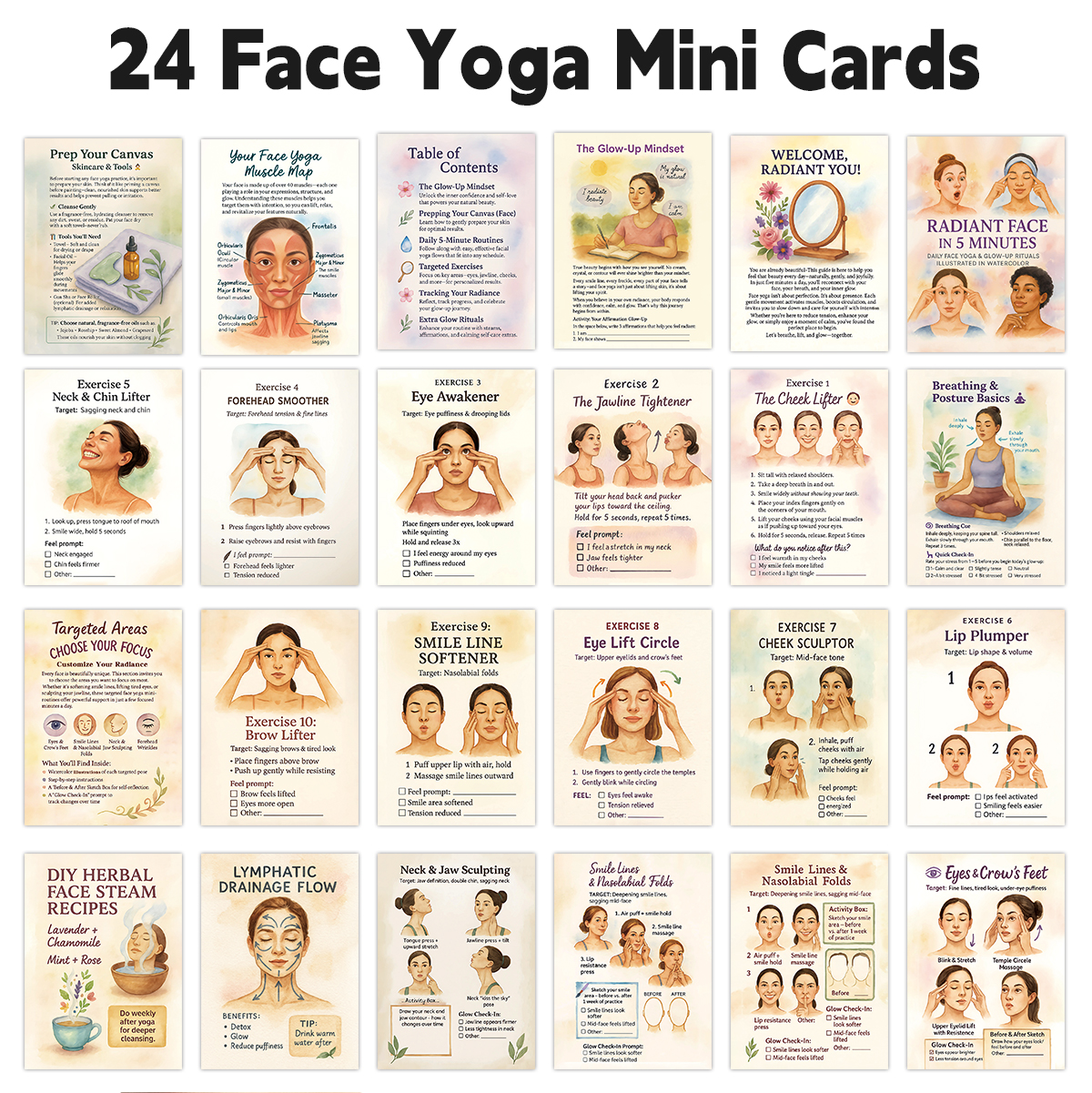 24pcs Radiant Face Yoga Cards, - Health Wellness Yoga recensione e prezzo